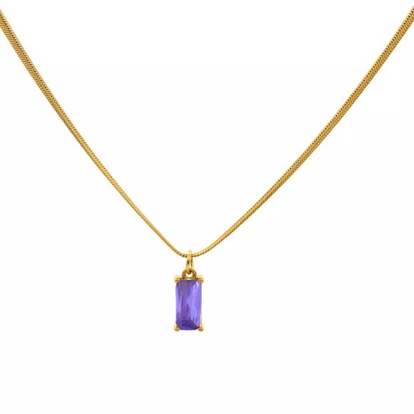 18K Gold Plated Snake Chain Zircon Necklace - Purple - Picture 1 of 2